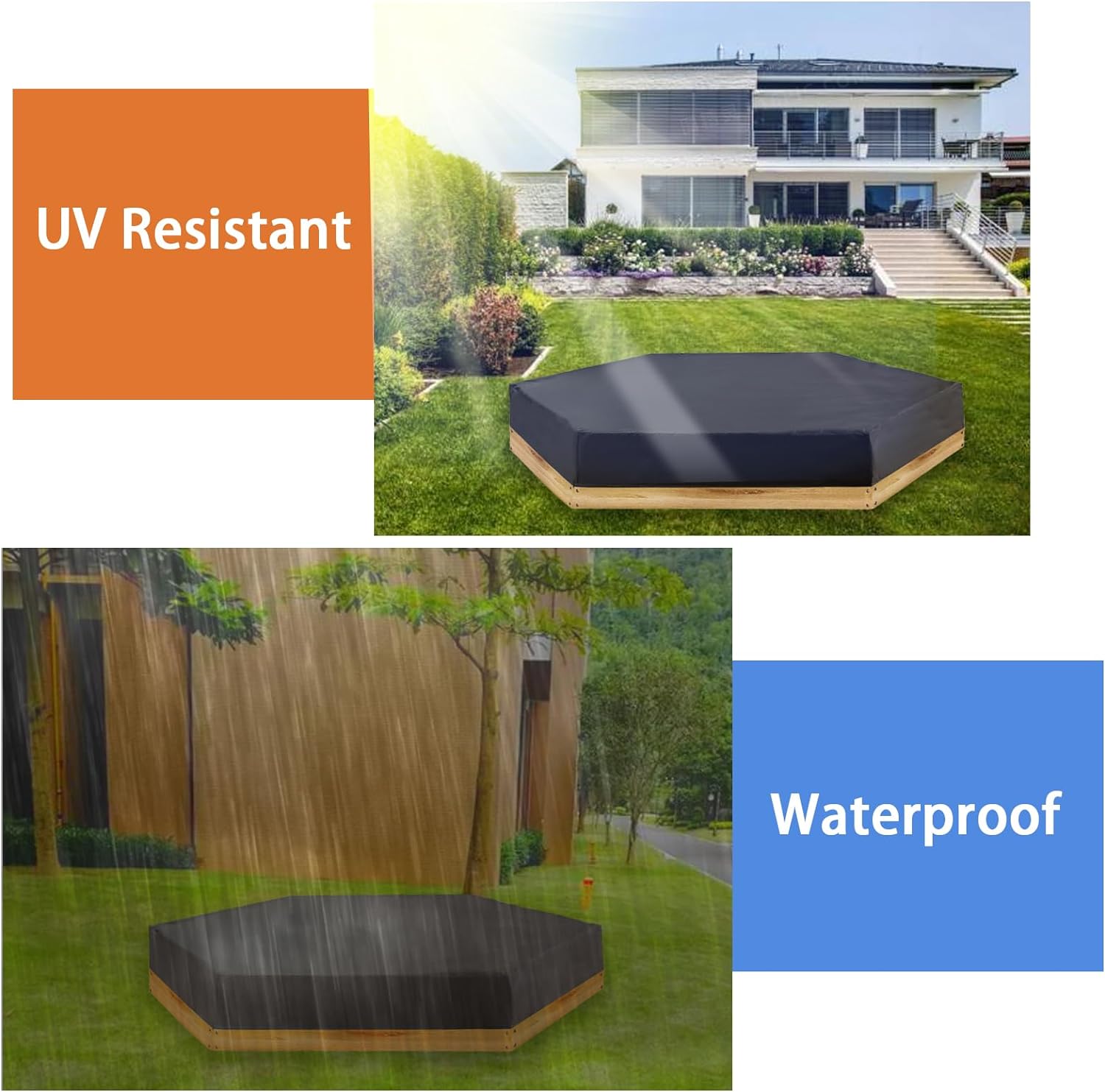 Octagon Sandbox Cover, Sandbox Cover, Heavy Duty Waterproof Sandbox Canopy Pool Cover,Sandpit Pool Cover,Outdoor Garden Sandbox Protective Cover for Protective Sand and Toys, Black